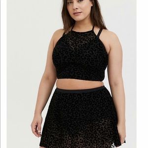 TORRID Black leopard halter Swim top